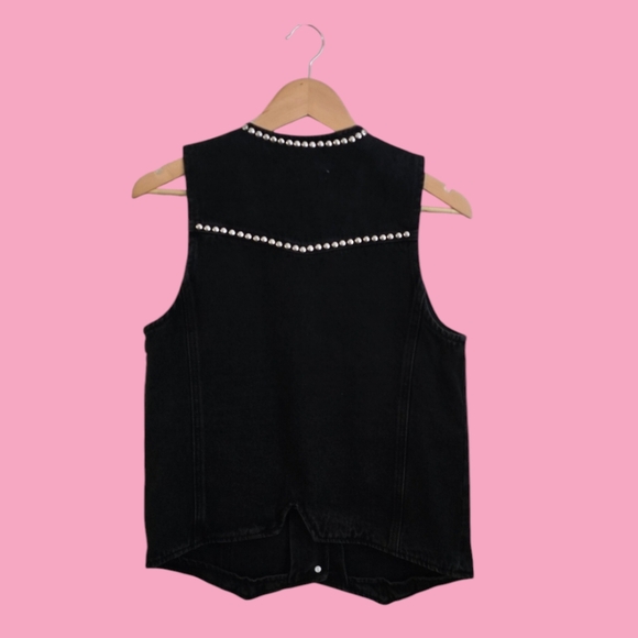 Black Studded Denim Vest - Picture 2 of 2